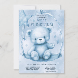 Invitation Blue Teddy Bear 1er anniversaire