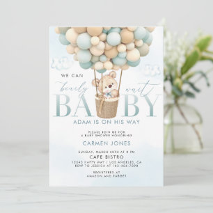 Invitation Blue Teddy Bear Hot Air Balloon Baby shower Invita