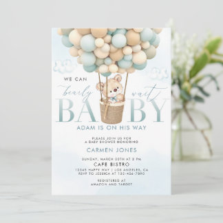 Invitation Blue Teddy Bear Hot Air Balloon Baby shower Invita