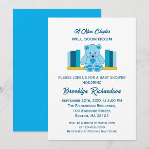 Invitation Blue Teddy Bear Nouveau chapitre Baby shower de li
