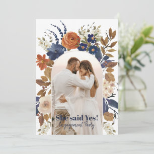 Invitation Blue Terracotta Floral Arc Photo Party