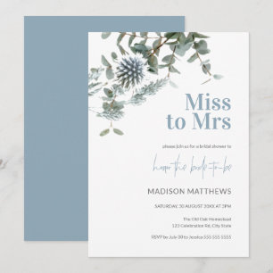 Invitation Blue Thistle Botanical Miss à Mme Fête des mariées