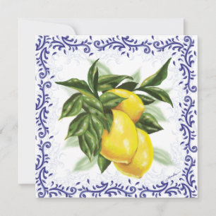 Invitation Blue Toile Lemons Editable