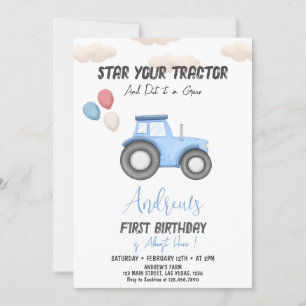 Invitation Blue Tractor n'importe quel âge, anniversaire de F