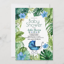 Blue Tropical Jungle Carriage for Boys Baby shower
