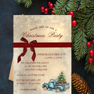 Invitation Blue Truck Bow, fête de Noël d'entreprise