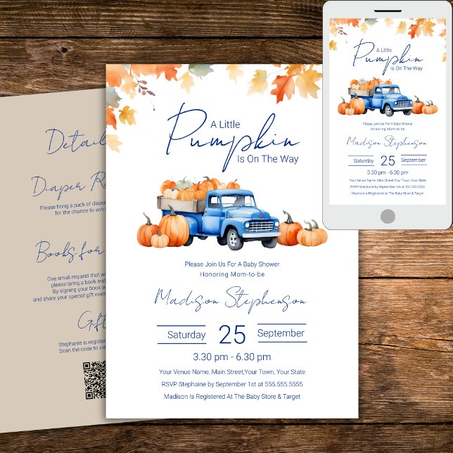 Invitation Blue Truck & Little Citrouille sur le chemin QR Co (Créateur téléchargé)