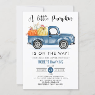 Invitation Blue Truck Un Petit Garçon Citrouille Baby shower