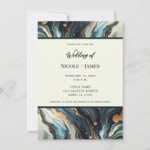 Invitation Blue Turquoise Or Agate moderne Glam Mariage éléga