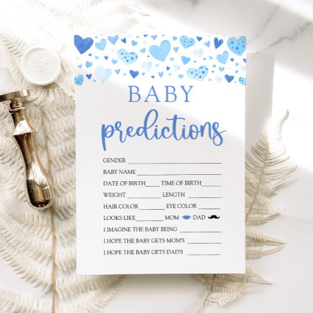 Invitation Blue Valentine Baby shower Baby Prediction Jeu (Watercolor Cute Blue Hearts Valentine Sweetheart February Baby Boy Baby Prediction Baby Shower Game)