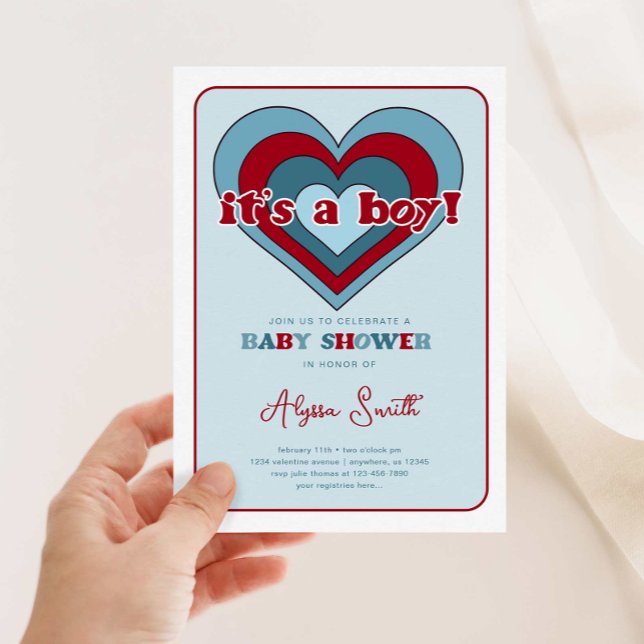 Invitation Blue Valentine's Day Hearts Boy Baby shower (Créateur téléchargé)