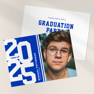 Invitation Blue Varsity Sport Photo Graduation Party