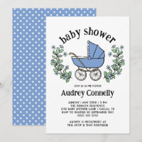 Blue Vintage poussette verdure Baby shower garçon