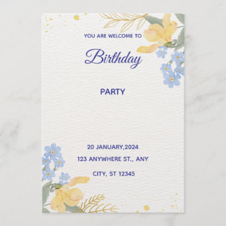 Invitation Blue Water Color Birthday Party Poster