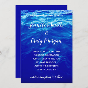 Invitation Blue Water Photo Moderne Calligraphie Mariage