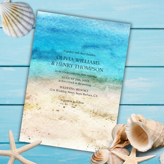 Invitation Blue Watercolor Beach Wedding (Créateur téléchargé)