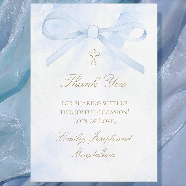 Invitation blue watercolor bow Thank You card (Créateur téléchargé)