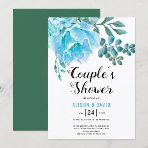 Invitation Blue Watercolor fleurs mariage couples douche