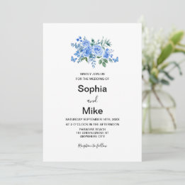 Invitation Blue Watercolor Floral Butterflies Wedding
