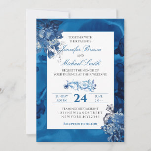 Invitation Blue Watercolor floral Elégant mariage