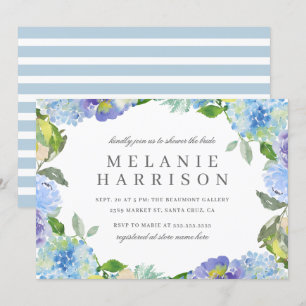 Invitation Blue Watercolor Floral Wreath Bridal