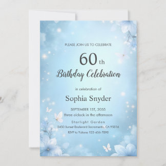 Invitation Blue Watercolor Flower Design with Light Effect