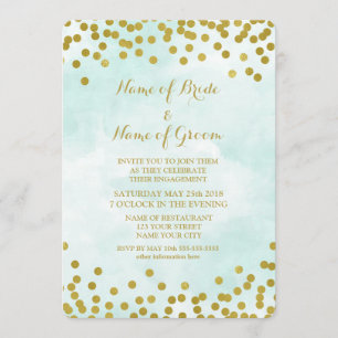 Invitation Blue Watercolor Gold Confetti