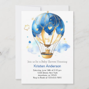 Invitation Blue Watercolor Hot Air Balloon Baby shower garçon