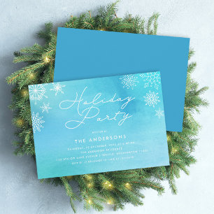 Invitation Blue Watercolor Snowflakes Fête de vacances