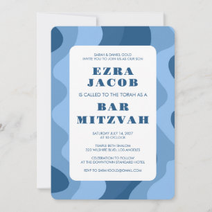 Invitation Blue Waves Moderne Abstrait Custom Bar Mitzvah