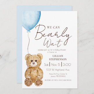 Invitation Blue We Can Bearly Wait Boy Baby Shower