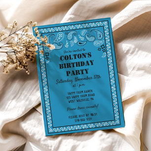 Invitation Blue Western Bandana Imprimer Anniversaire