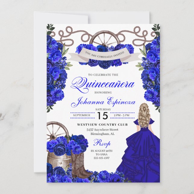 Invitation Blue Western Charra Ranchero Quinceanera (Devant)