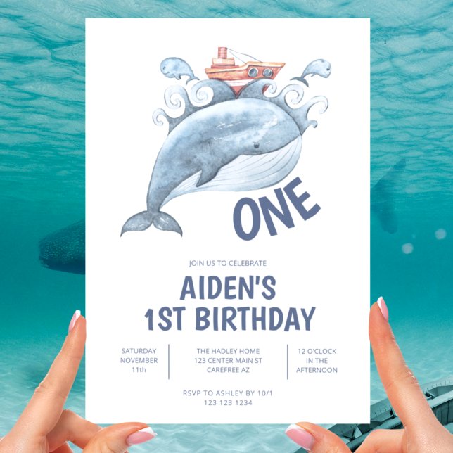 Invitation Blue Whale Boy 1er anniversaire (Créateur téléchargé)