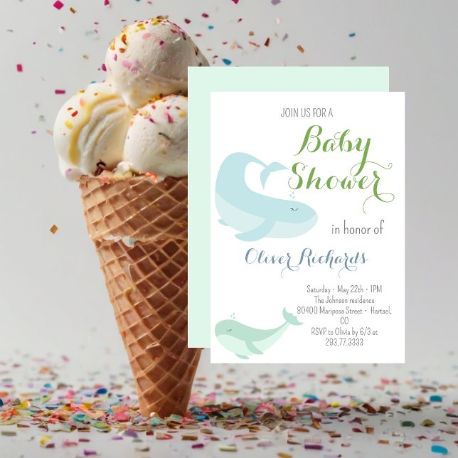 Invitation Blue Whale Green Pastel Ocean Fish Baby shower (Créateur téléchargé)