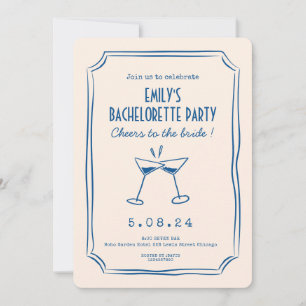 Invitation Blue Whimsical Funky Bachelorette Party