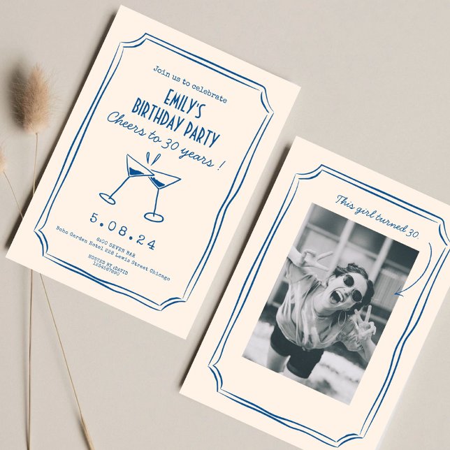 Invitation Blue Whimsical Funky Cheers Bières 30 e anniversai (Créateur téléchargé)