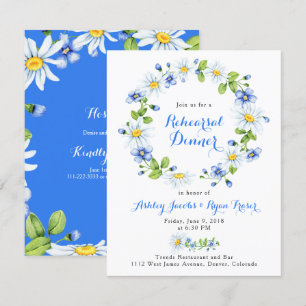 Invitation Blue White Country Daisy Floral Rehearer Dîner