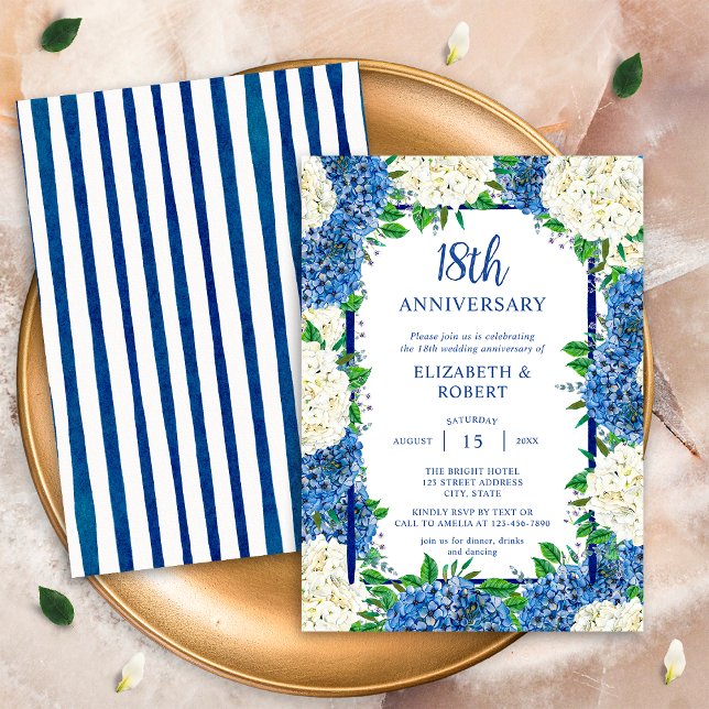 Invitation Blue White Hydrangeas Mariage Anniversaire personn (Créateur téléchargé)