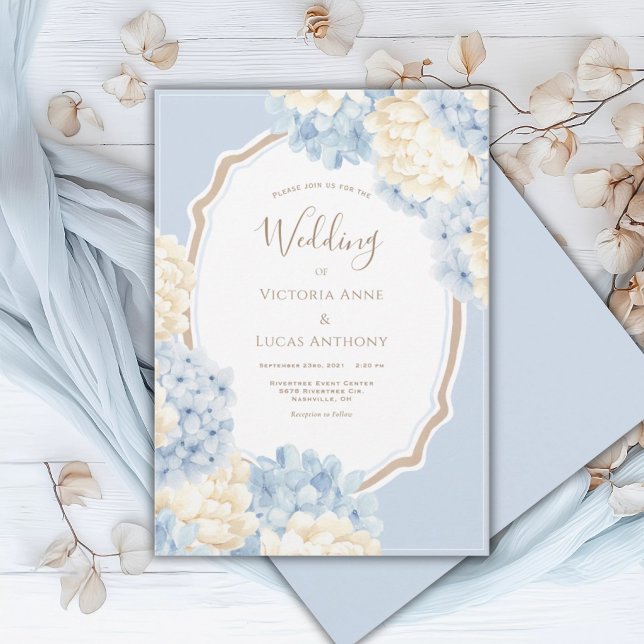 Invitation Blue & White Hydrangeas Vintage Wedding (Créateur téléchargé)