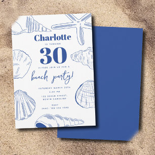 Invitation Blue White Sea Shells Beach Summer Anniversaire