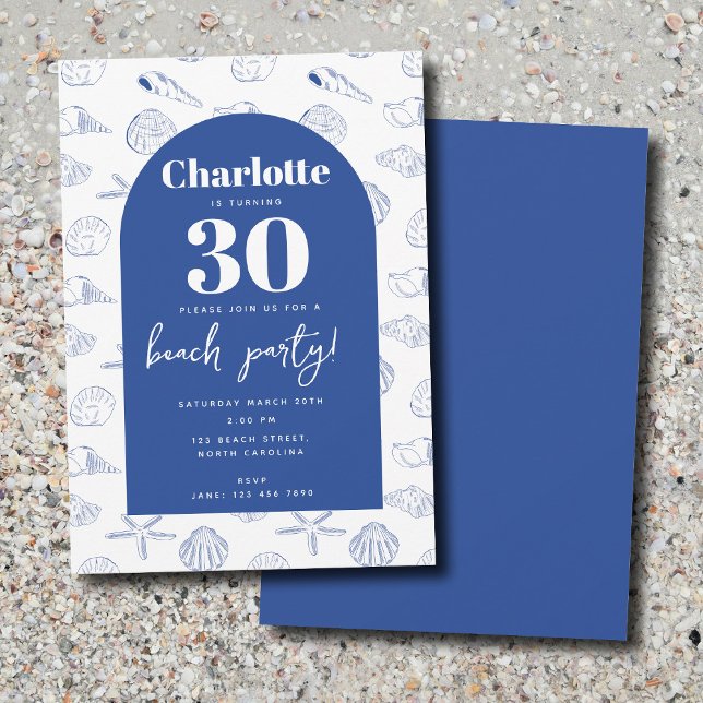 Invitation Blue White Sea Shells Beach Summer Anniversaire (Blue White Sea Shells Beach Summer Birthday Party Invitation)