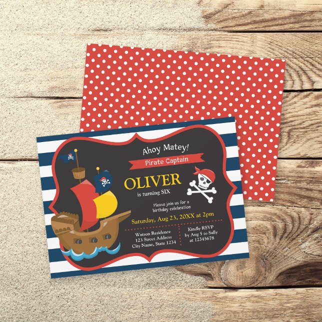 Invitation Blue White Stripes Pirate Ship Anniversaire Invita (Créateur téléchargé)