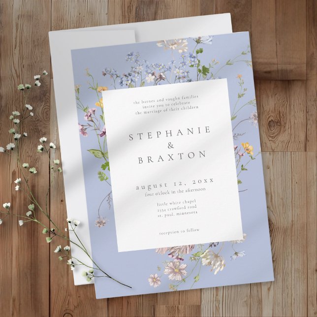 Invitation Blue Wildflower Garden Elegant Wedding (Créateur téléchargé)