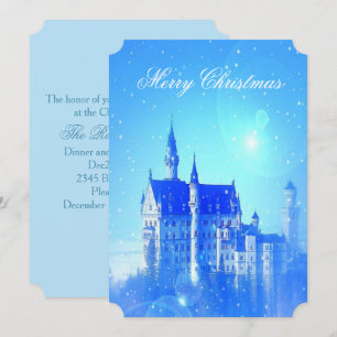 Invitation Blue Winter Castle Snowflakes Noël