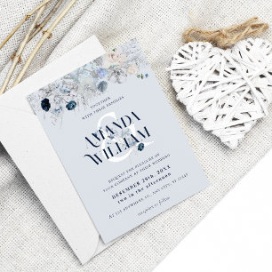 Invitation Blue Winter Floral Mariage élégant