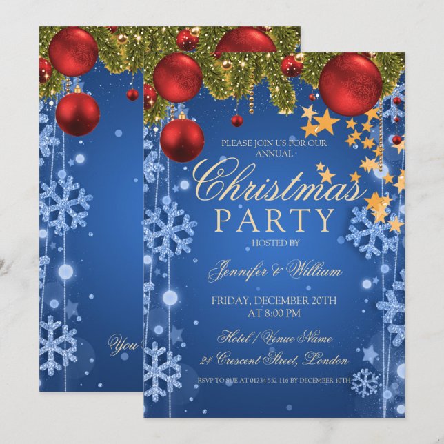 Invitation Blue Winter Glam Noël Fête (Devant / Derrière)