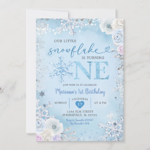 Invitation Blue Winter Little Snowflake devient One