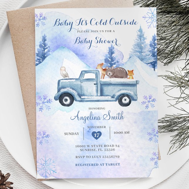 Invitation Blue Winter Mountain Baby shower forestier (Créateur téléchargé)