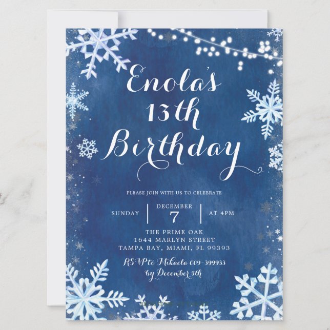 Invitation Blue Winter Snowflake fête d'anniversaire Invitati (Devant)